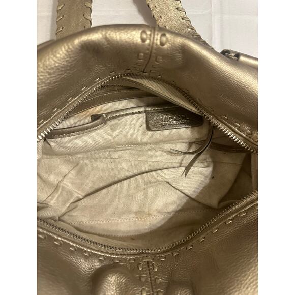 Michael Kors Metallic Gold Satchel Handbag – Western Stitch Detail - Picture 8 of 11